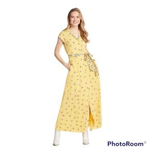 NEW With Tags Draper James Yellow Floral Cap Sleeve Maxi Shirt Dress size XS